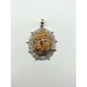 Vintage BA Indonesia 925 Woven Sterling Silver Jasper Stone Oval Statement Penda